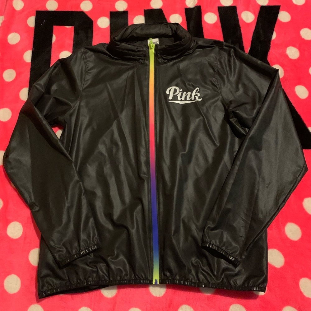 VS Pink black rainbow zipper windbreaker new